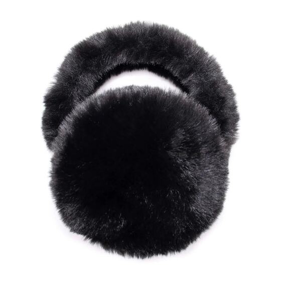 Surell Faux Rex Rabbit Black Earmuffs - Halo Band - Picture 2 of 6